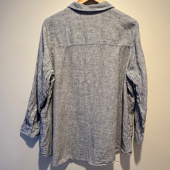Sigrid Olsen Button Up Shirt Womens 2X Striped 100% Linen Roll Tab Coastal - Picture 7 of 7